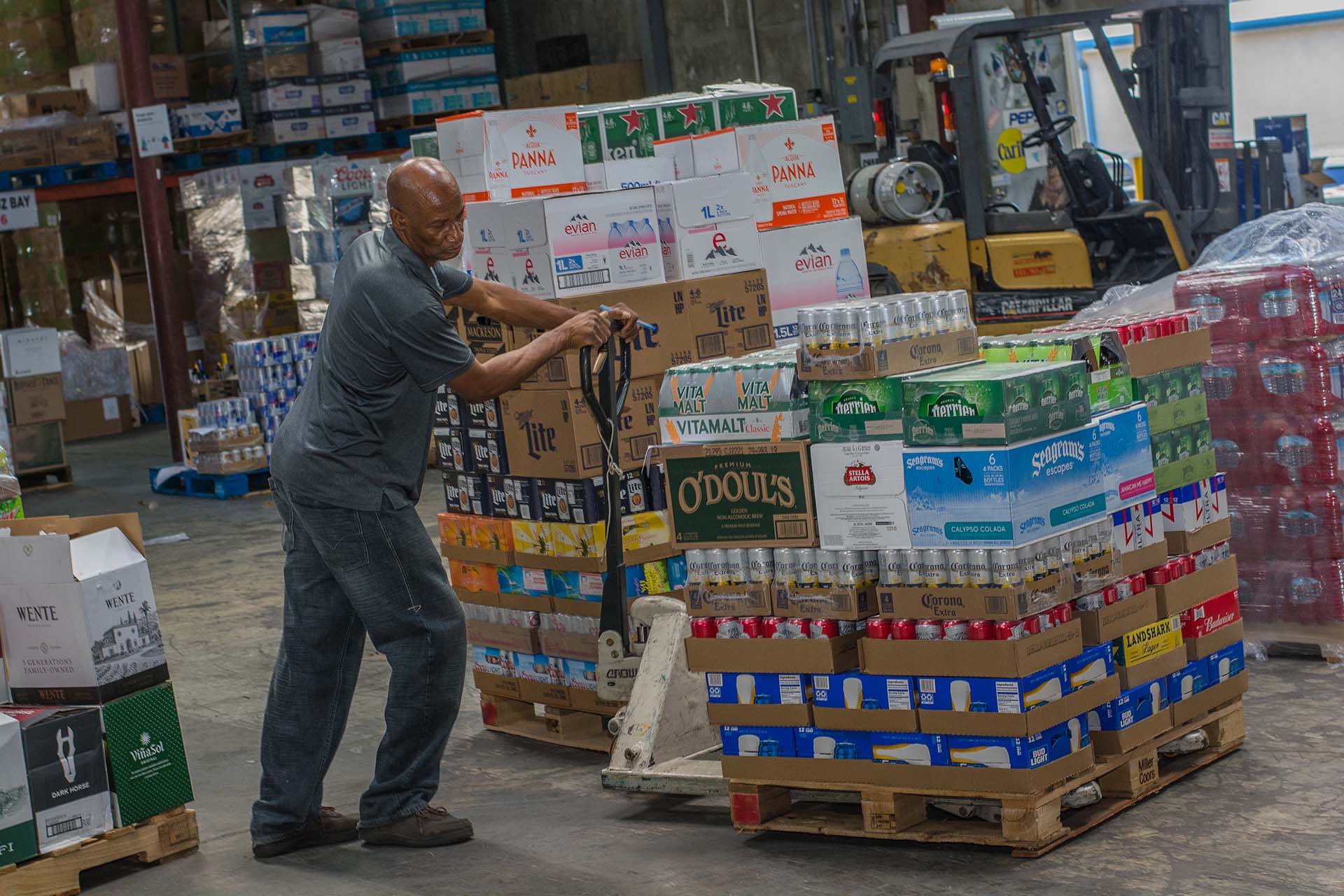 Man pushing pallet